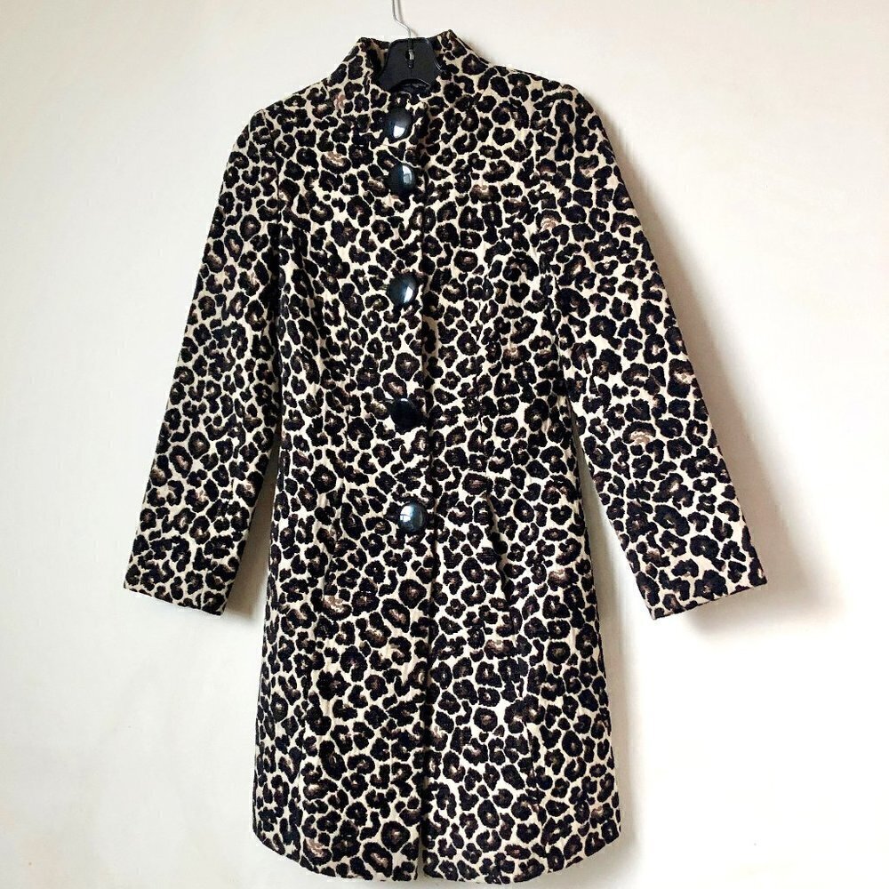 Vintage Leopard Animal Print Long Fabric Coat - 1990s - Picture 2 of 10